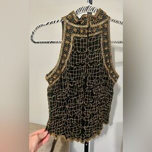 Black‎ with Gold Beading Papell Boutique Evening Top  Wedding and Cocktail